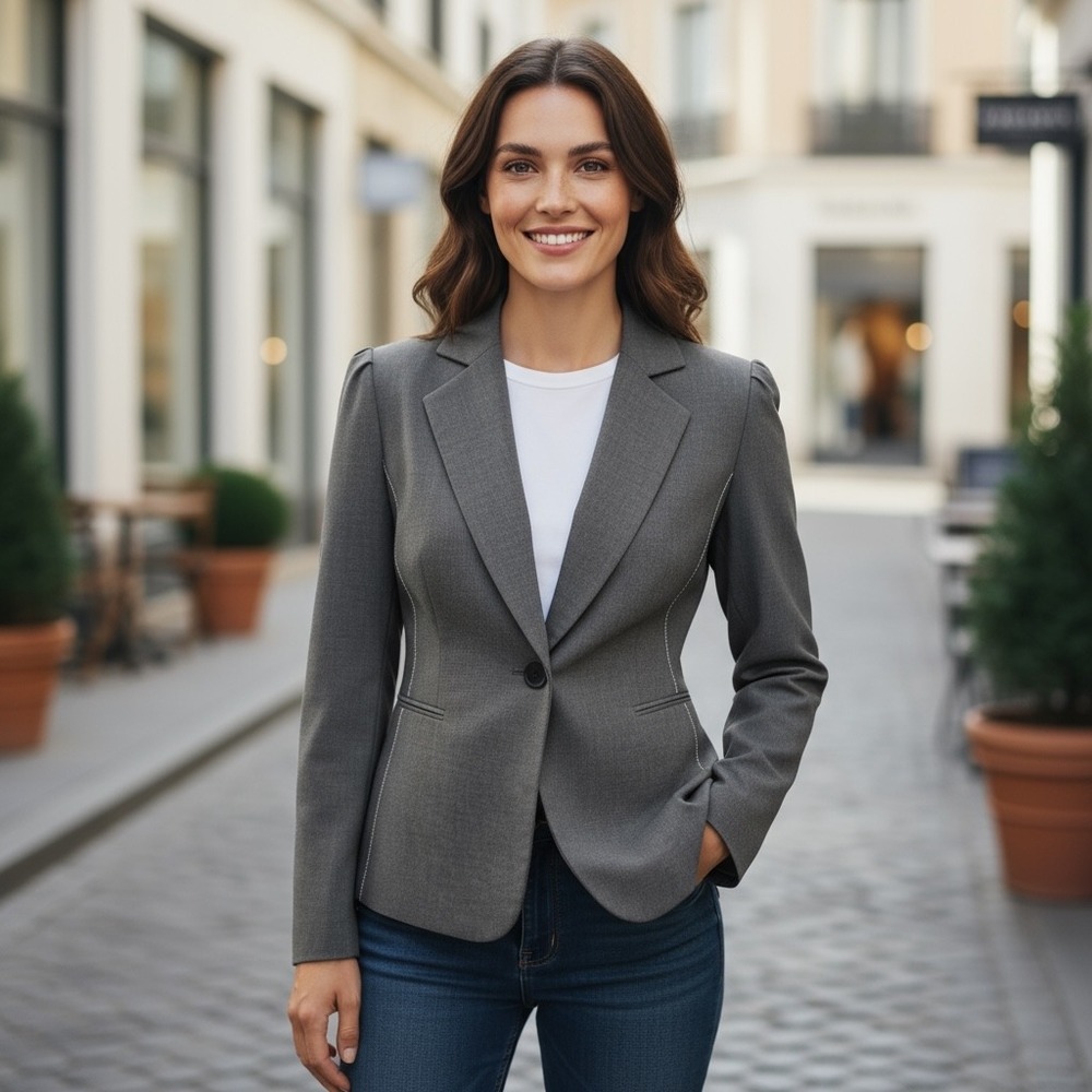 Tahari Womens Gray Blazer Size 4 Feminine, single button, Career Business Office
